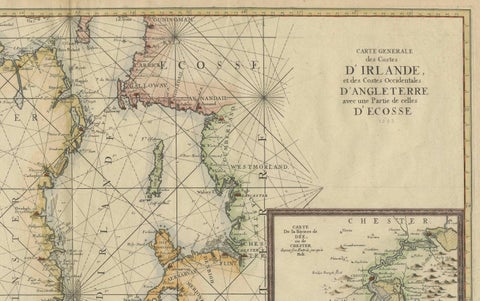 Large 1693 Maritime Map of Irish Sea, West Coasts of Ireland, England, Scotland, close-up 2