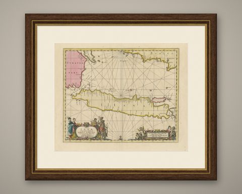 Antique Map of Java, Sumatra & Borneo, Dutch East Indies Sea Chart c.1700, shown framed