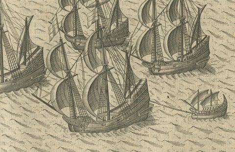 Dutch Fleet off the Coast of Bantam, Java, from History of Amsterdam, 1611, close-up 4