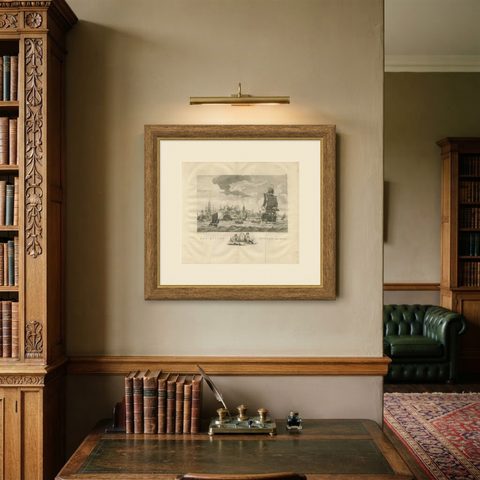 Antique Print of Ships Near Onrust Island Near Jakarta, Indonesia, 1779, shown framed on a wall