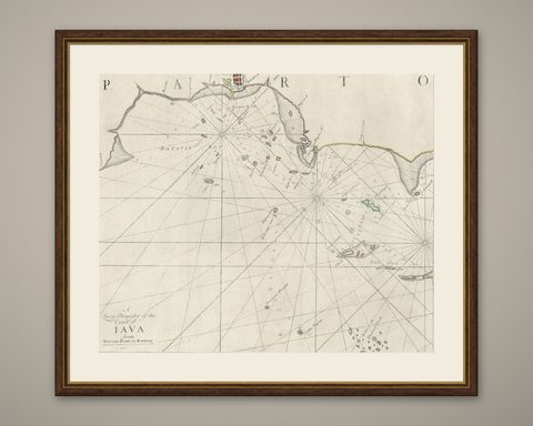 Two Antique Sea Charts of the Thousand Islands between Batavia and Bantam, c1734, shown framed