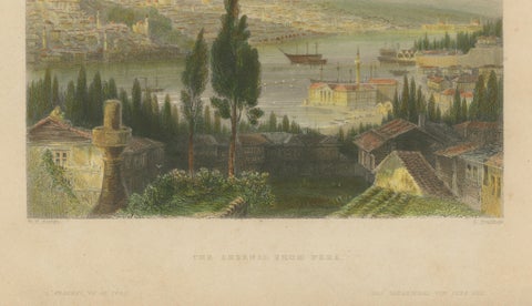 Bosporus Harbor View from Pera, Istanbul Arsenal, Antique Bartlett, c.1839, close-up 3