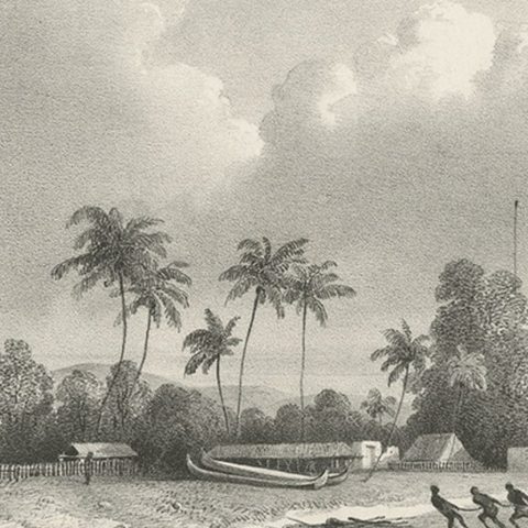 Old Print of Anjer or Anyer, Coastal Town in Banten, West Java, Indonesia, 1844, close-up 3