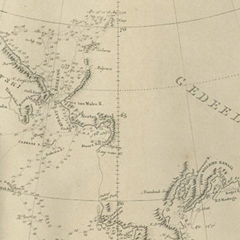 Old Map Showing the Tracks of Cook Between North America and Asia's Coast, 1803, close-up 2
