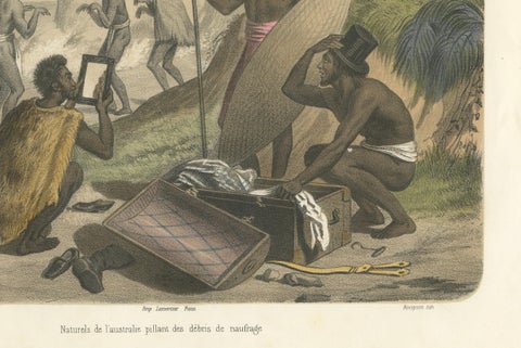 Shipwreck Scene in Melanesia, Islanders Salvaging Wreckage, c.1845, close-up 5