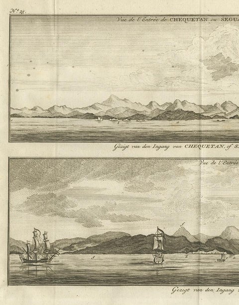 Antique Print of Zihuatanejo and the Harbour of Acapulco by Anson '1749', view 3