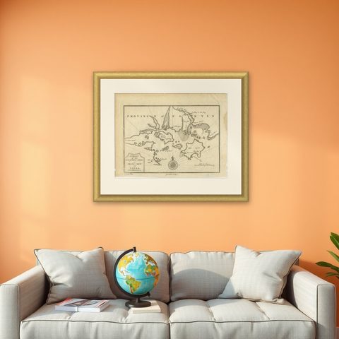Antique Map of the Bay of Cordes and Surroundings by Hawkesworth, 1774, shown framed on a wall