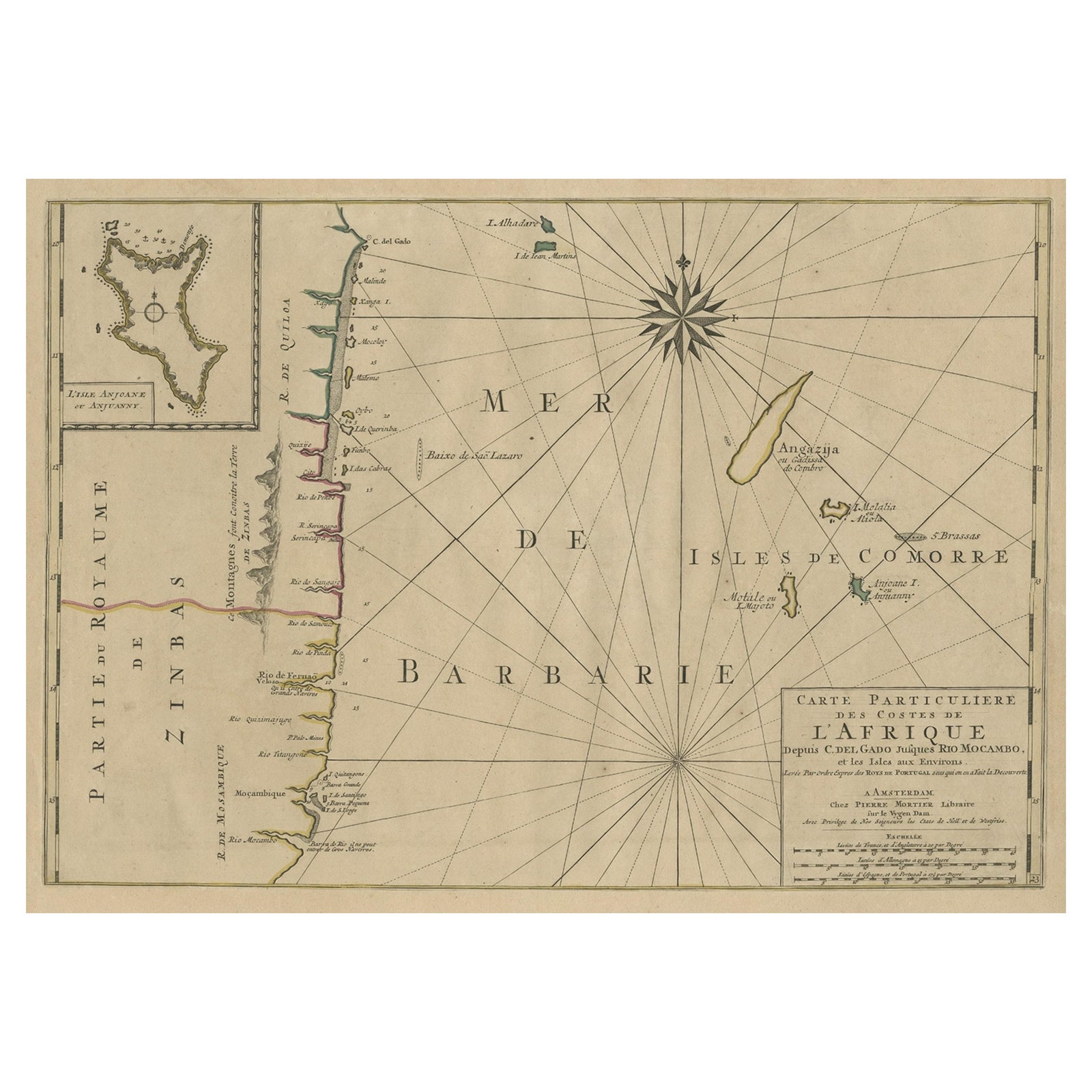 Map of the Mozambique and Tanzania Coast & Inset Map of Anjouan Island, ca.1700