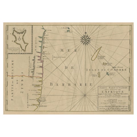 Map of the Mozambique and Tanzania Coast & Inset Map of Anjouan Island, ca.1700