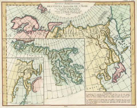 Antique Map of the North and East Coast of Asia by Vaugondy, circa 1750, view 2
