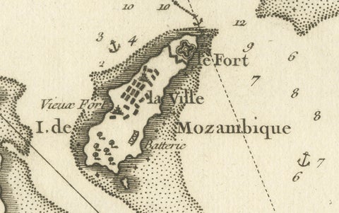Mozambique Bay, French Naval Sea Chart by Bellin, c.1765, close-up 5