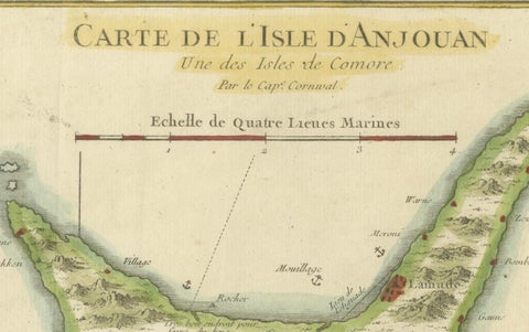 Anjouan Island, Comoros, French Naval Sea Chart by Bellin, c.1765, close-up 3