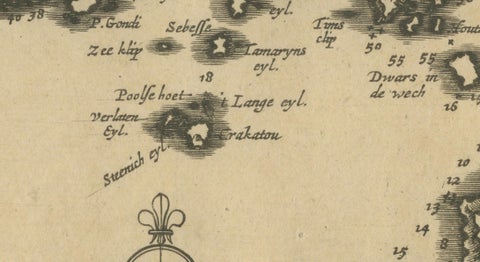 Sunda Strait Sea Chart, Sumatra and Java, Dutch Engraving c.1700, close-up 3