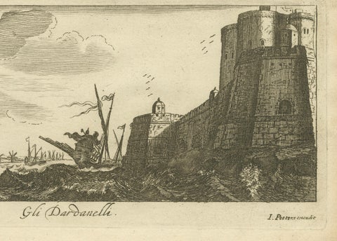 The Dardanelles with Fortified Towers and Maritime Activity, ca. 1680, close-up 2