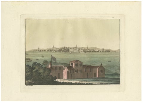 Boston Harbor View from Castle William, Hand-Colored Aquatint by Fumagalli, 1827