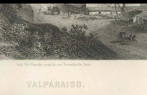 Rare Antique Engraving, Valparaíso, Chile Harbor and City Scene, 1867, close-up 2