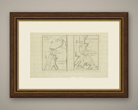 Antique Map of the Harbors of Matavai by Cook, 1803, shown framed