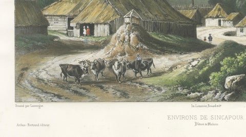 Singapore Environs View, French Exploration Lithograph, La Bonite Voyage, 1845, close-up 5
