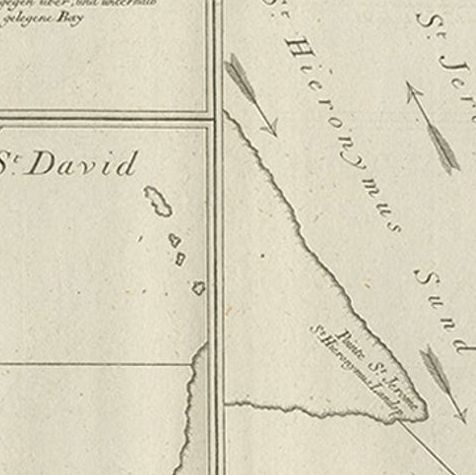 Antique Chart of York's Bay and Surroundings by Hawkesworth, 1774, close-up 2