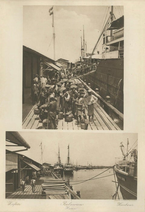 Belawan Harbour & Labourers, Sumatra, Indonesia, Kleingrothe Photogravure 1900, close-up 2