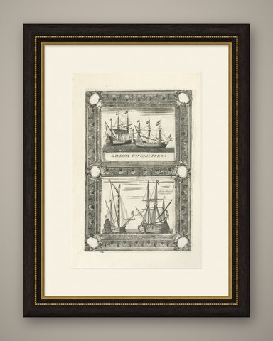Dutch Inland Sailing Boats, Amsterdam–Haarlem & Delft–Rotterdam, Coronelli 1690, shown framed