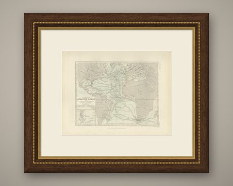 Antique Physical Chart of the Atlantic Ocean by Johnston '1850', shown framed