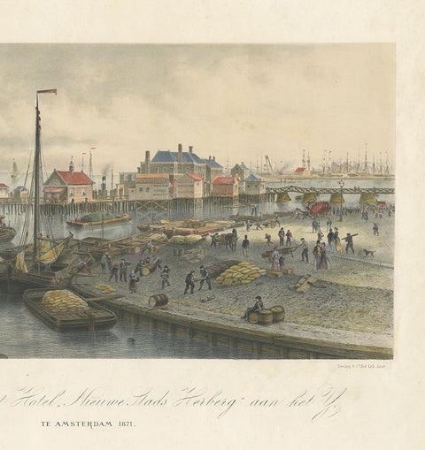 Antique Print of the Harbour of the IJ 'Amsterdam' by Stemler '1871', view 4