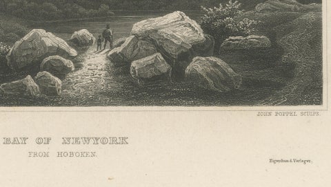 Bay of New York from Hoboken, Antique New York Harbor Engraving, c.1850, close-up 4