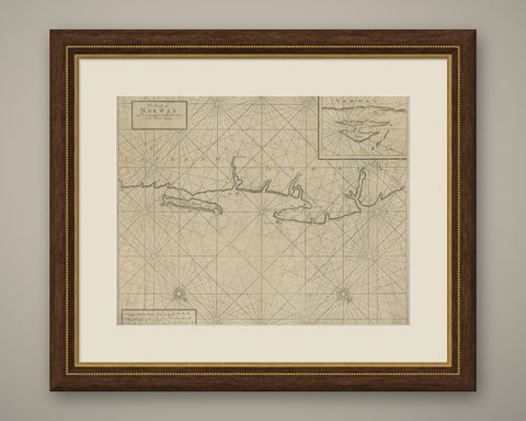Old Sea Chart of Northern Norway, also depicting Part of Lapland & Russia, 1702, shown framed