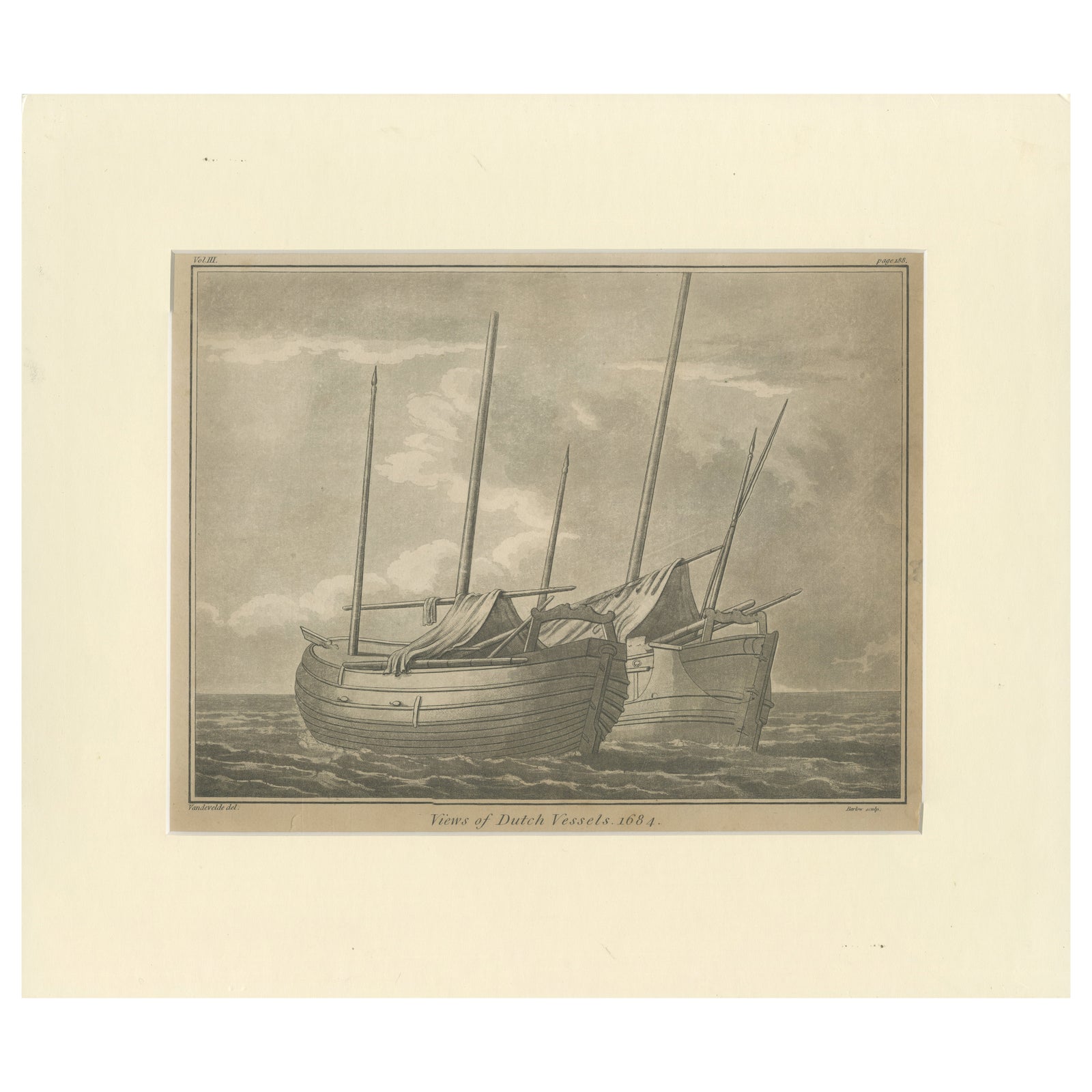 Views of Dutch Vessels, Maritime Engraving after 1684 Drawing, Published 1802