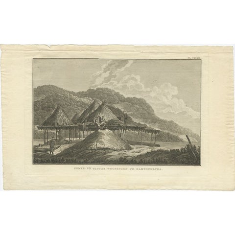 Summer & Winter Houses, Kamchatka, Cook Voyage Engraving c.1803, view 2
