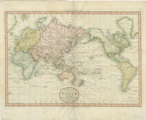 Attractive Antique Map of the World as Planisphere, Shows Cook's Voyages, 1799, view 2