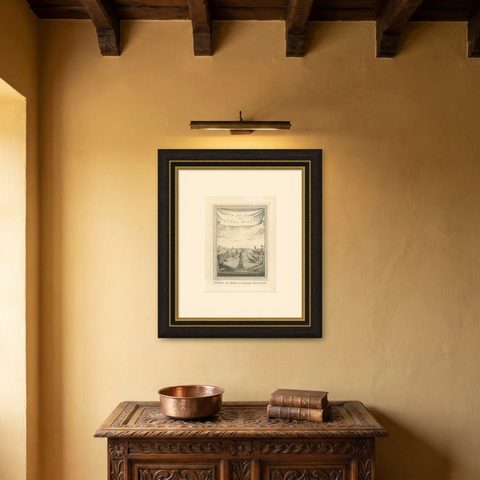 Antique Print of Siam and Various Vessels by Van Schley 'c.1750', shown framed on a wall