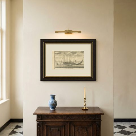Antique Print of the Coracora Fleet by Valentijn, 1726, shown framed on a wall