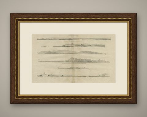 Antique Print with Coastal Views of Asia by Cook, c.1784, shown framed