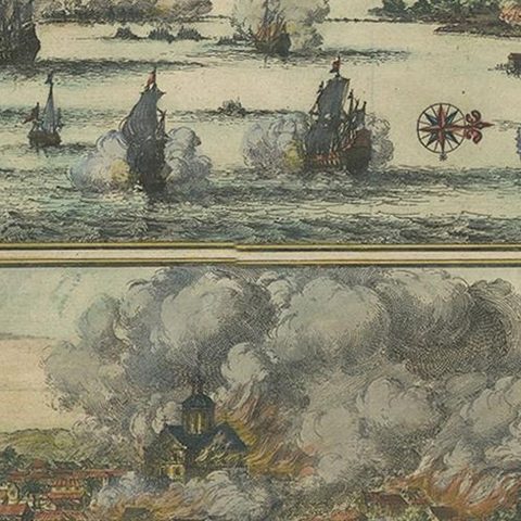 Antique Print of the Dutch VOC Bombing Palembang, Sumatra (Indonesia), ca.1700, close-up 2