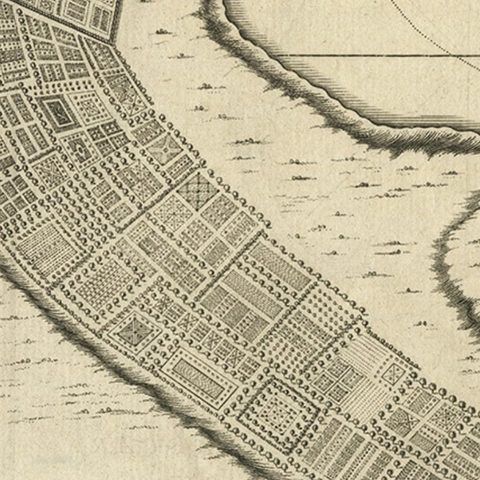 Antique Plan of Fort Dauphin on Madagascar of the East Coast of Africa, 1756, close-up 1