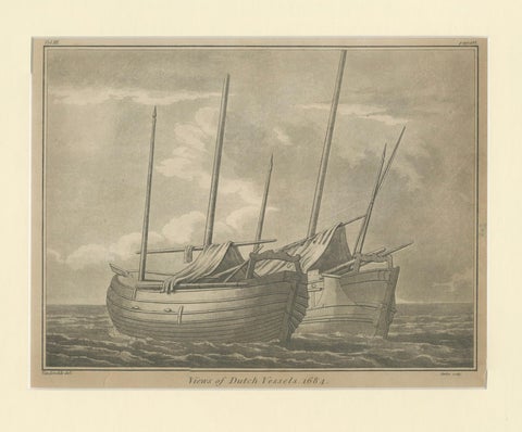 Views of Dutch Vessels, Maritime Engraving after 1684 Drawing, Published 1802, close-up 2