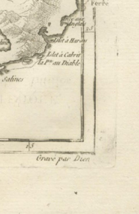 Antique Map Martinique Caribbean Island Chart, Rigobert Bonne French Map, c.1780, close-up 4
