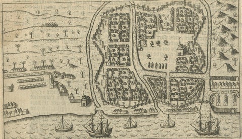 Dutch Fleet and Fortified Port City of Bantam, from History of Amsterdam, 1611, close-up 3