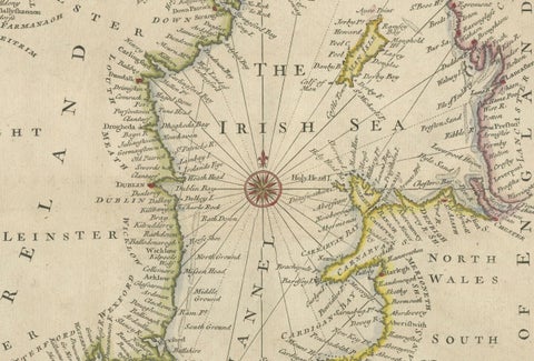 Hand-colored Nautical Chart: St. George's Channel and the Irish Sea, 1744, close-up 4