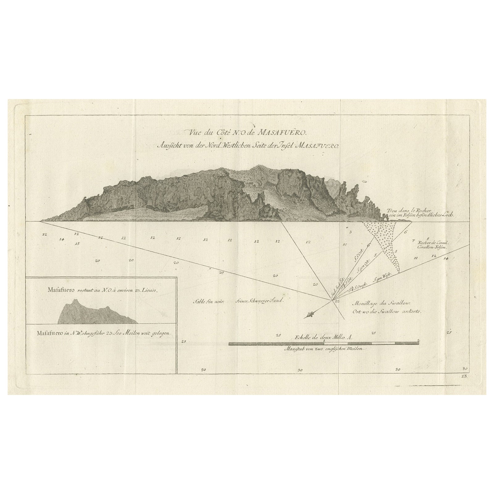 Old Print of the North-West Coast of Masafuero or Alejandro Selkirk Island, 1774