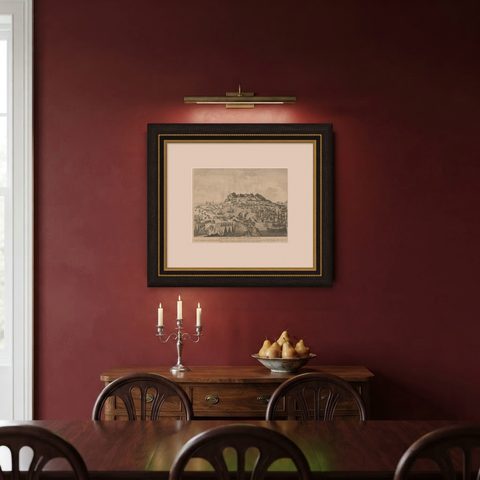 Antique Print of Gibraltar Showing the Spanish and English Fleet, 1782, shown framed on a wall