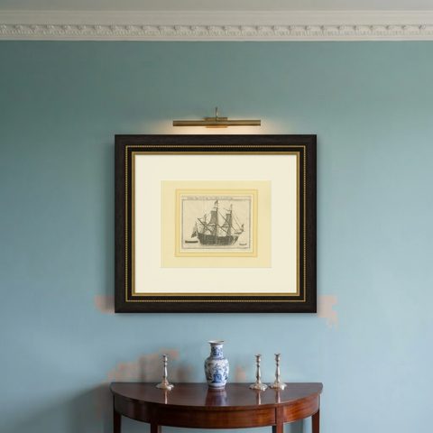 Antique Print of a Vessel Cross Section by Pluche '1735', shown framed on a wall