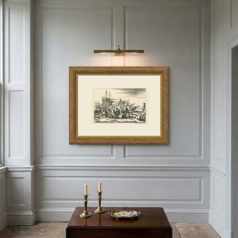 Antique Untitled Harbour View (III) by J. Wolff 'circa 1730', shown framed on a wall