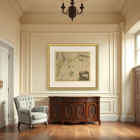 Sea Chart of Central America and the Northwest Coast of South America, ca.1745, shown framed in a room