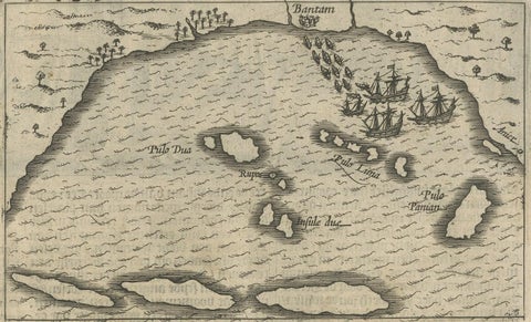 Small Map of Bantam with Dutch Ships and an Engraving of Portugese, 1614, close-up 2
