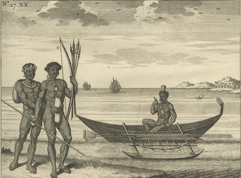 VOC Ships, Native People & Coastal Views of Islands near Papua New Guinea, 1726, close-up 2