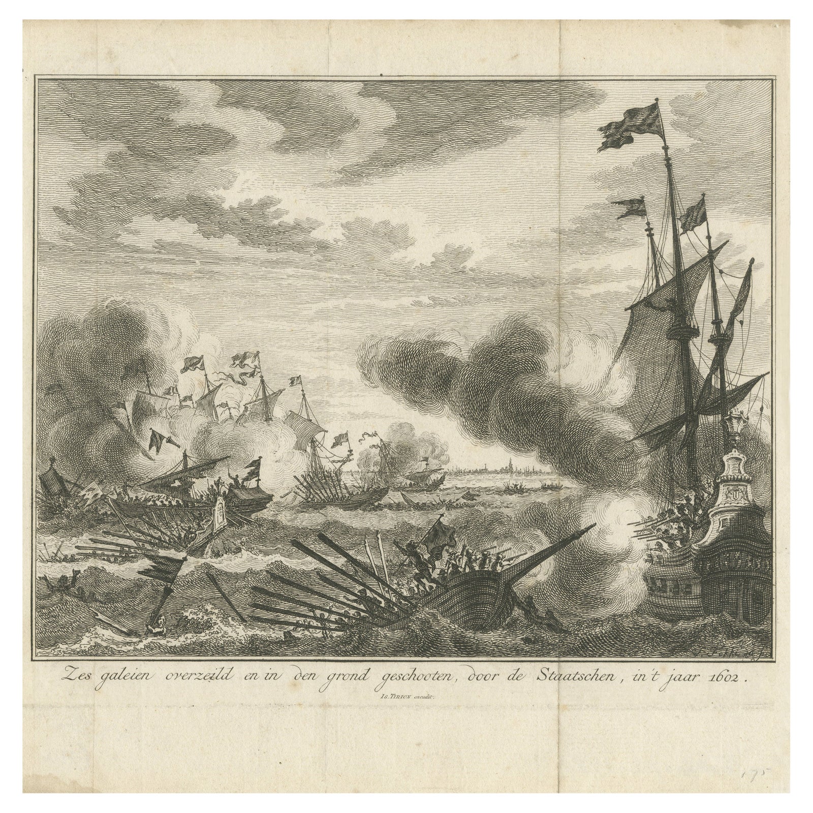 Six Galleys Sunk by the Dutch Fleet in 1602: A Dramatic Naval Victory, ca. 1750
