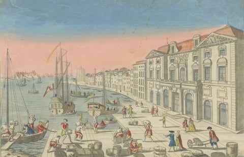 The Port of Marseille, 18th Century Hand-Colored Engraving by Daumont, Paris, close-up 1